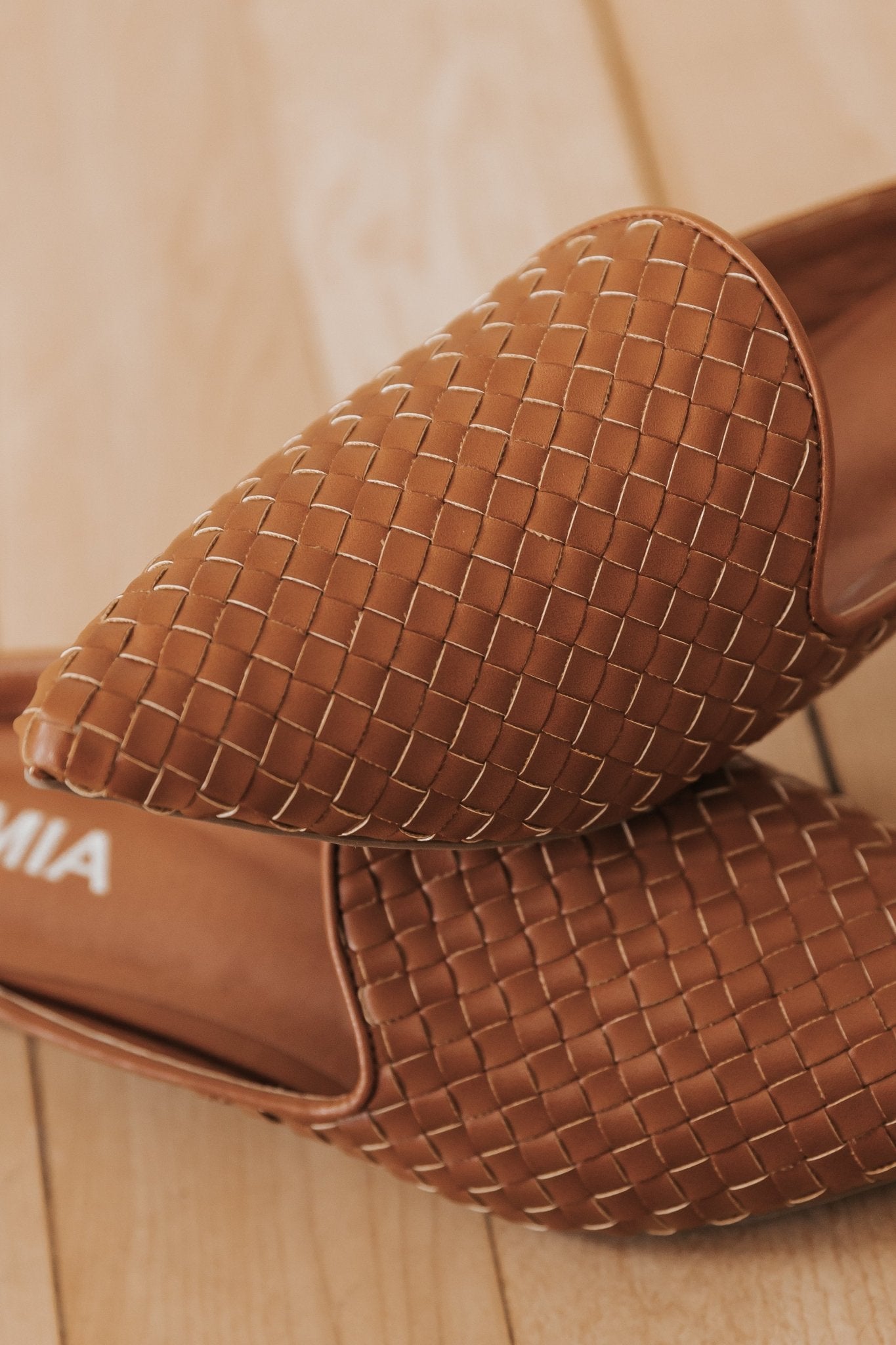 MIA Johona Tan Woven Slip On Mules