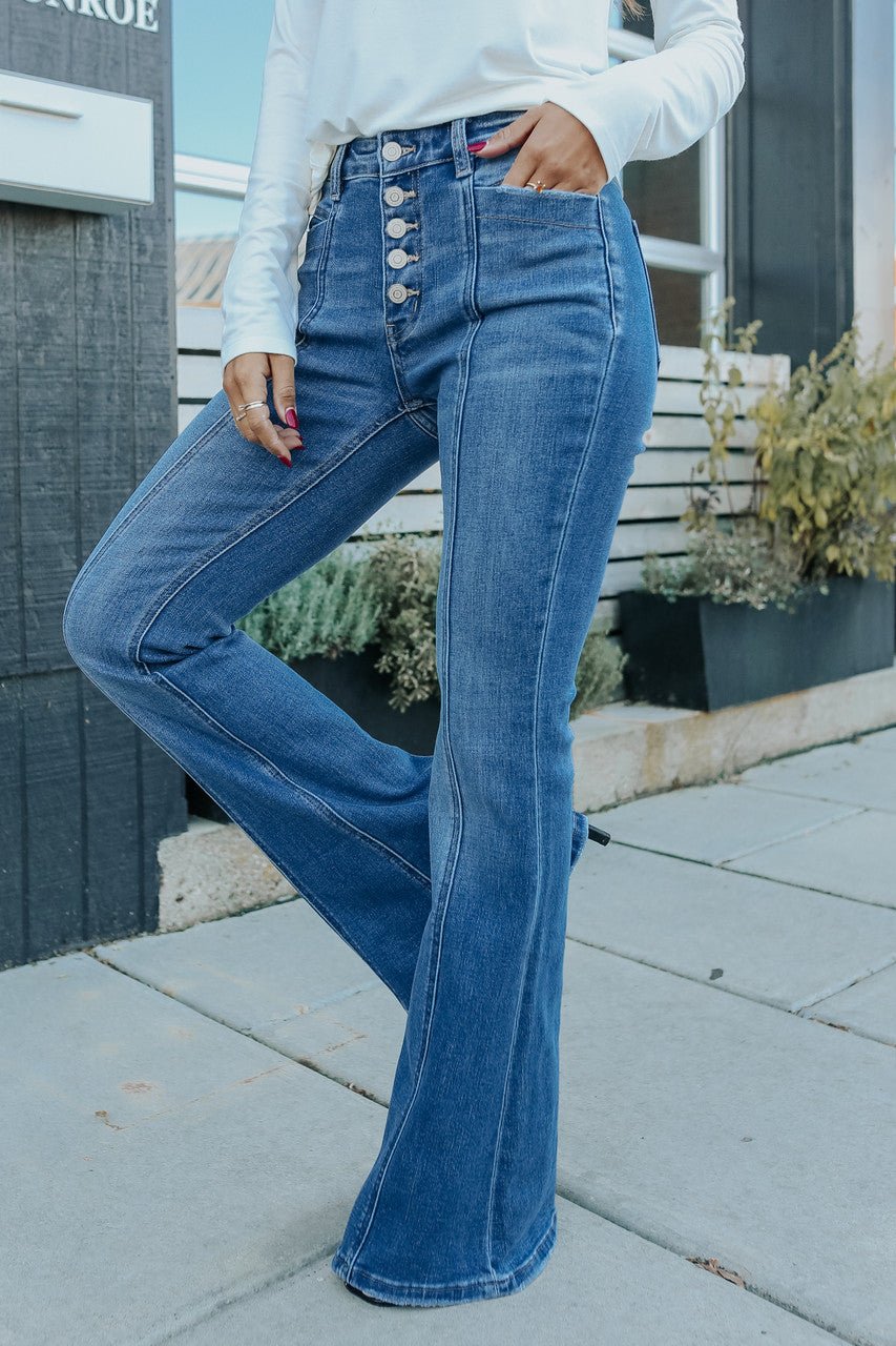 Miramar Seam Detail Medium Wash Flare Jeans - Magnolia Boutique