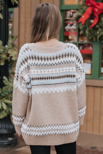 Mocha Combo Fair Isle Ribbed Sweater - Magnolia Boutique