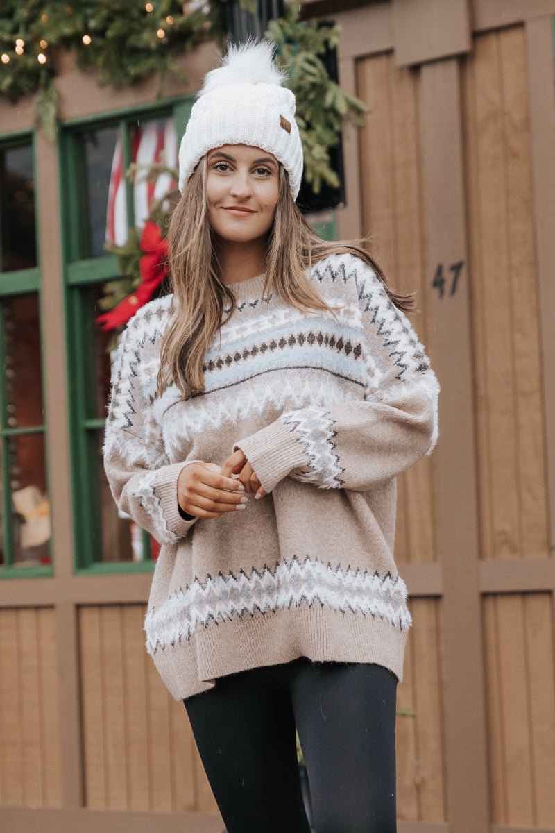 Mocha Combo Fair Isle Ribbed Sweater - Magnolia Boutique