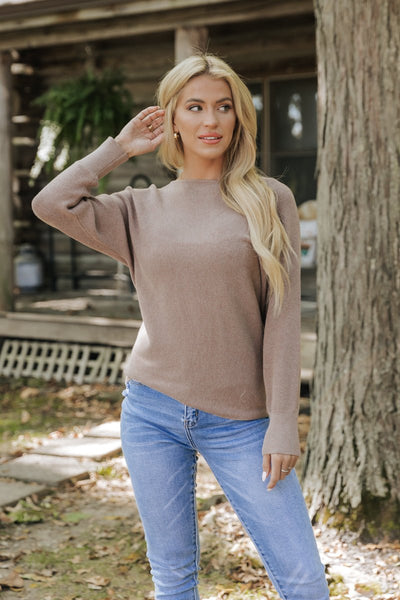 Mocha Dolman Sleeve Ribbed Sweater