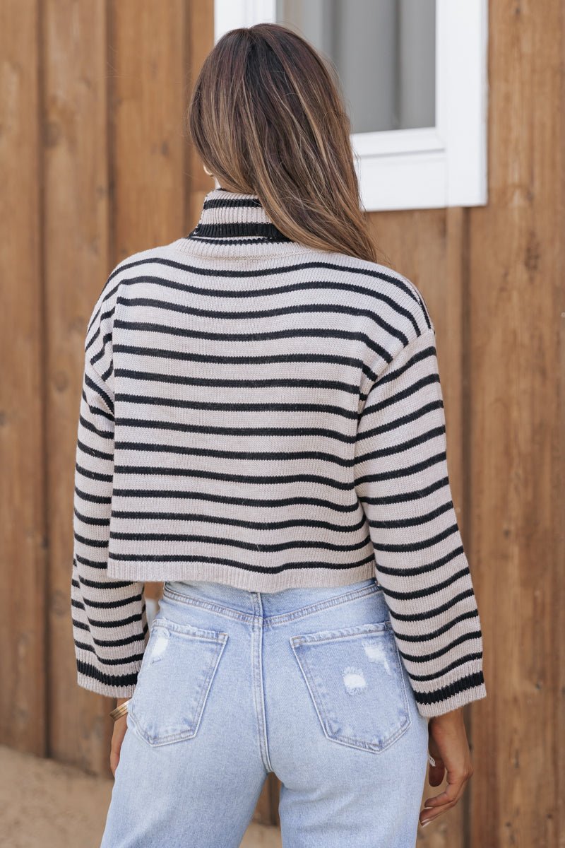Mocha Striped Long Sleeve Turtleneck Sweater - Magnolia Boutique
