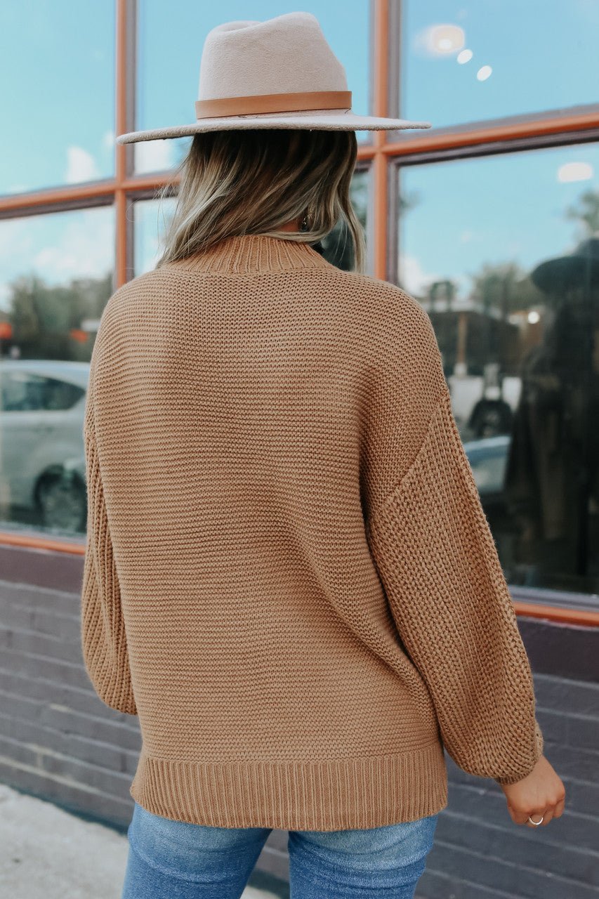 Mock Neck Camel Seam Detail Sweater - Magnolia Boutique