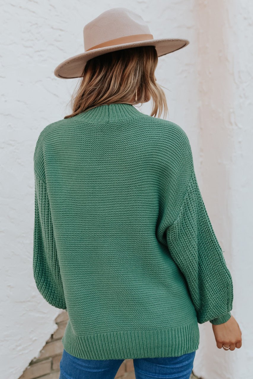 Mock Neck Green Seam Detail Sweater - Magnolia Boutique