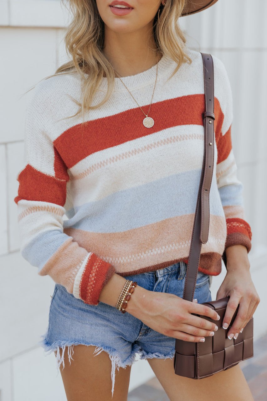 Montana Sky Blue Striped Colorblock Sweater - Magnolia Boutique