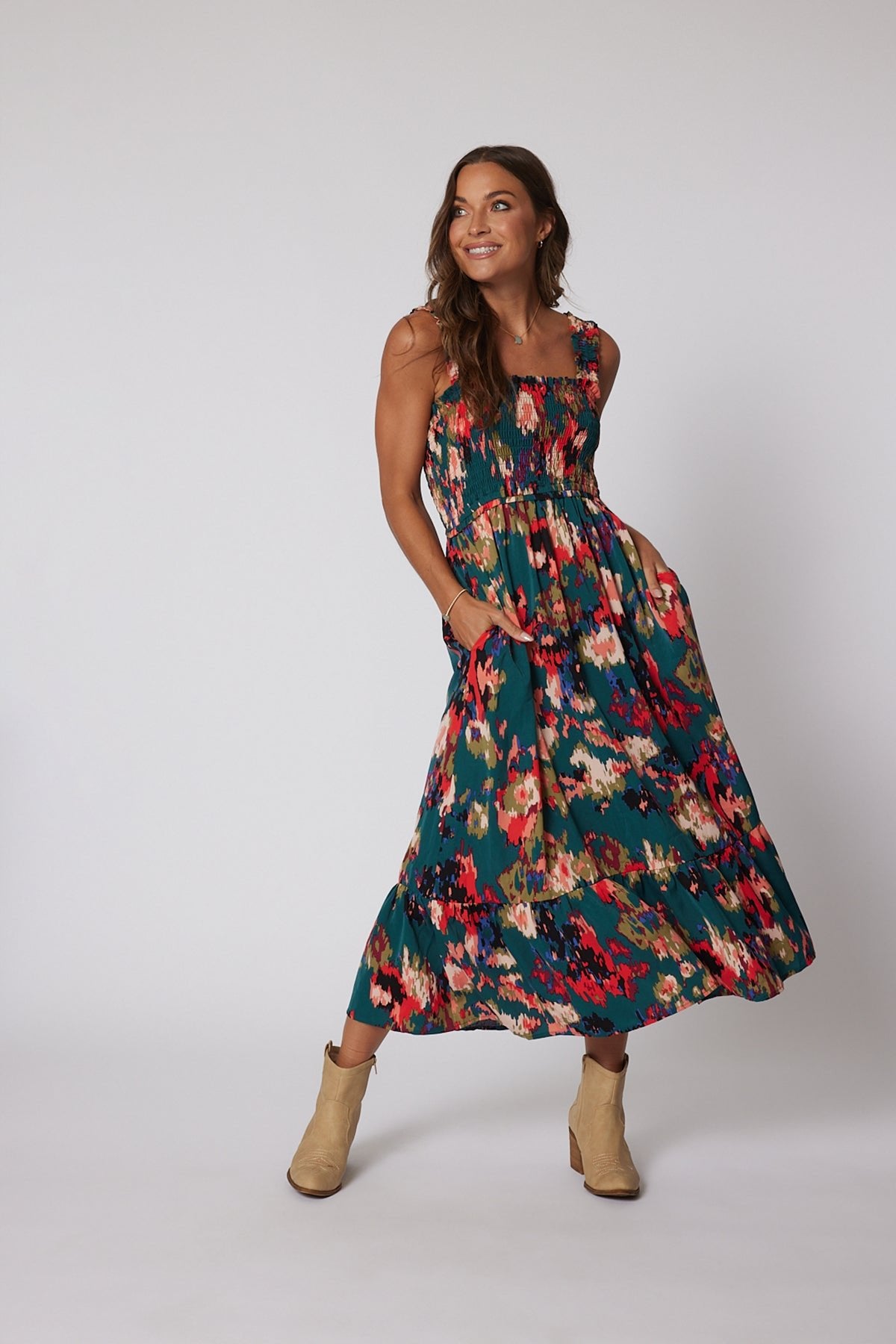 multi colored flowy dress Straight Neck Shoulder Tie Multi Color Stripe Maxi Dress