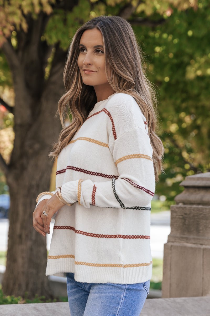 Multi Color Striped Crew Neck Sweater - Magnolia Boutique