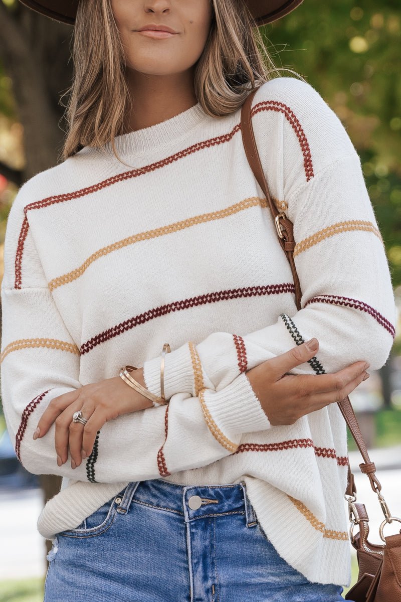 Multi Color Striped Crew Neck Sweater - Magnolia Boutique