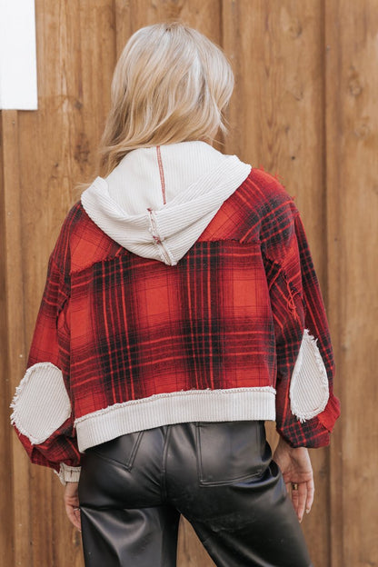 Multi Red Plaid Contrast Hooded Jacket - Magnolia Boutique