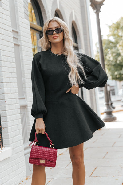 Solid Flared Long Sleeve Dress Casual Squared Neck Maxi - Temu