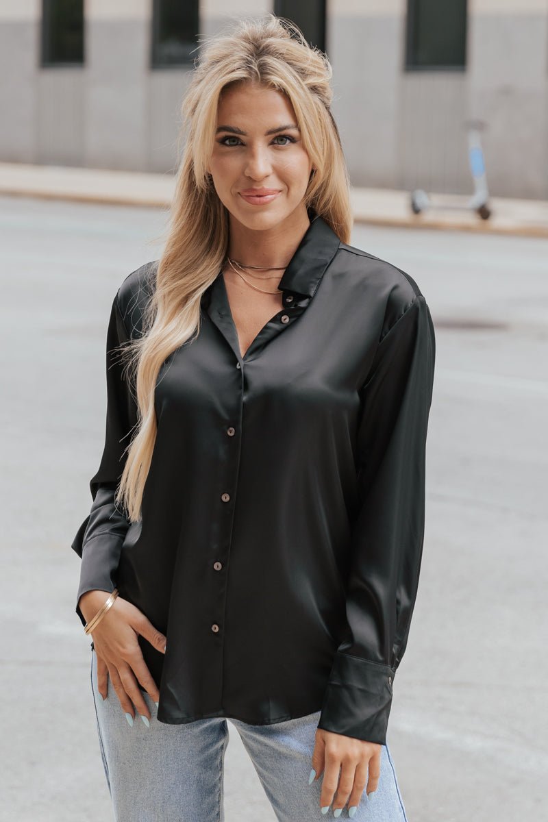 Muse by Magnolia Black Silky Button Down Shirt - Magnolia Boutique