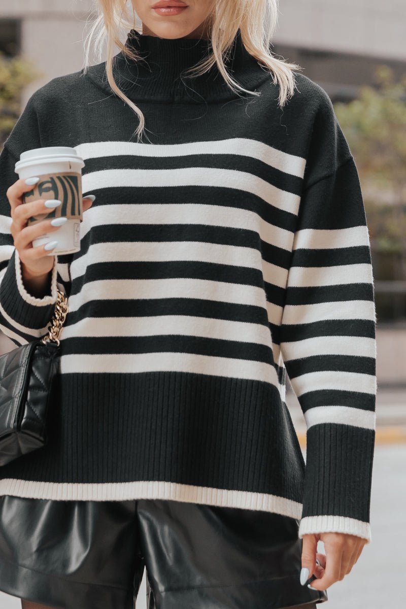 Muse by Magnolia Black Striped Rib Knit Sweater