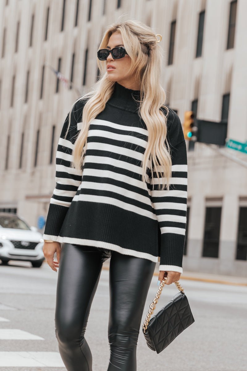 Muse by Magnolia Black Striped Rib Knit Sweater