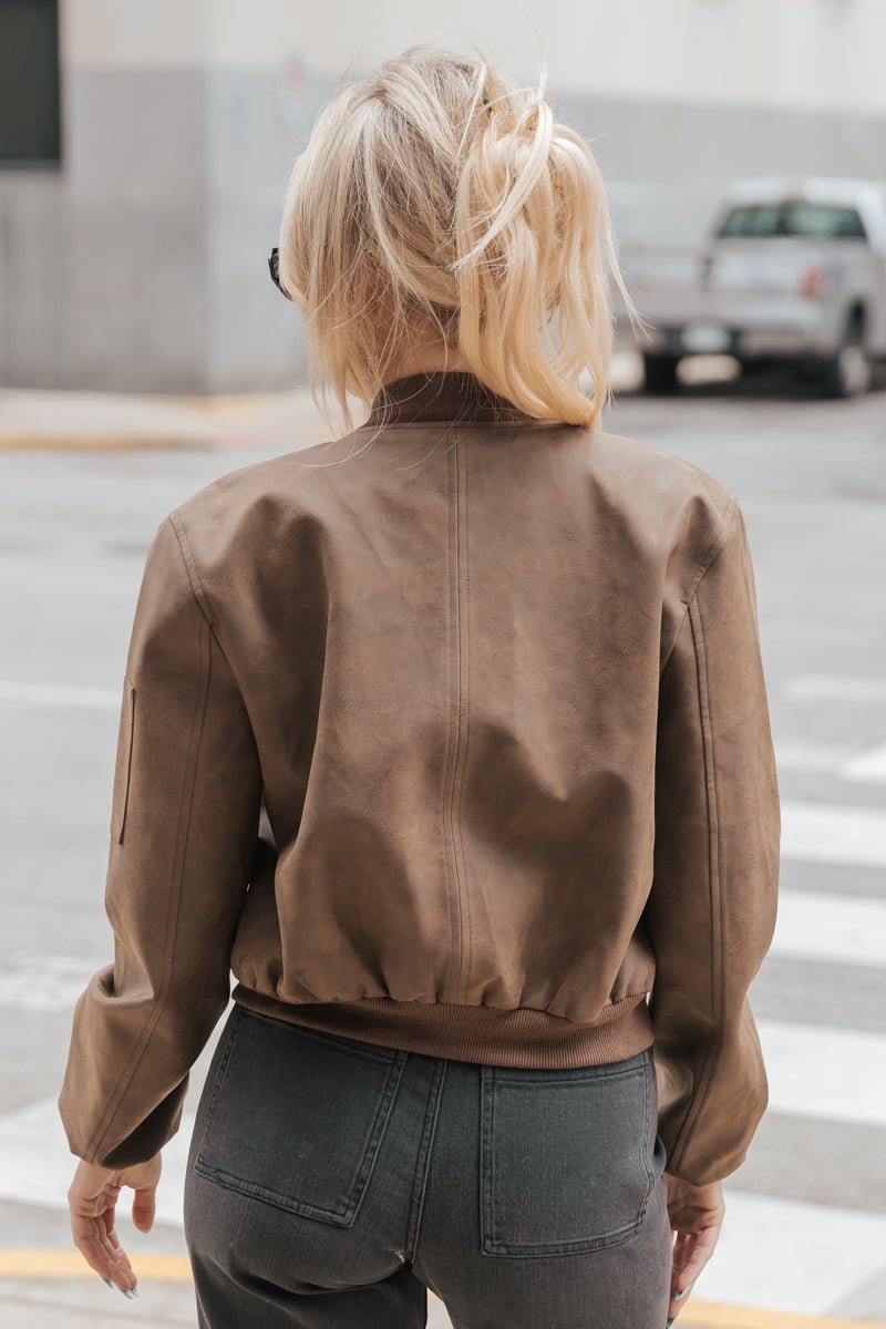 Muse by Magnolia Brown Faux Leather Bomber Jacket