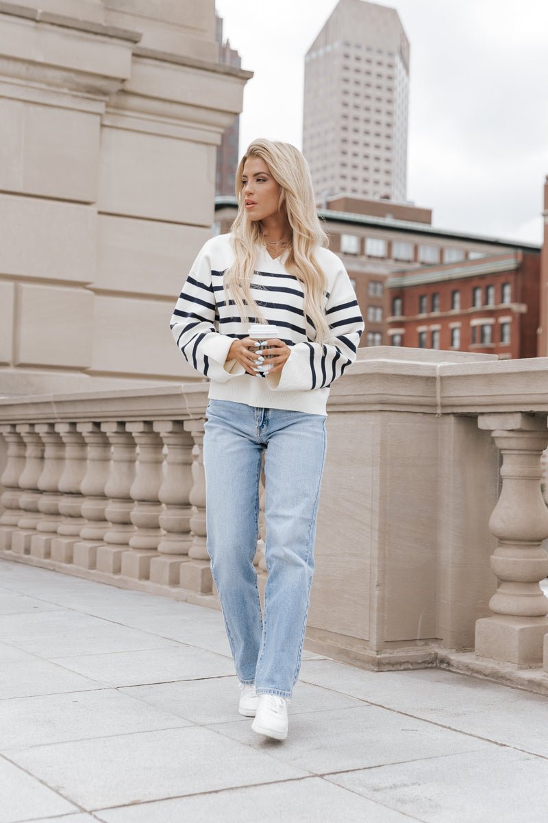 Muse by Magnolia Cream Striped Hooded Sweater - Magnolia Boutique