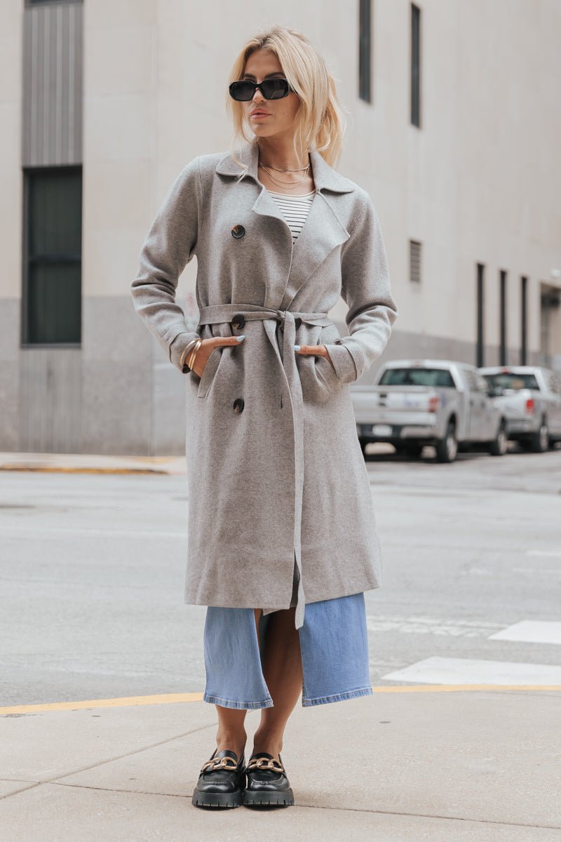 Muse By Magnolia Grey Double Breasted Trench Coat - Magnolia Boutique