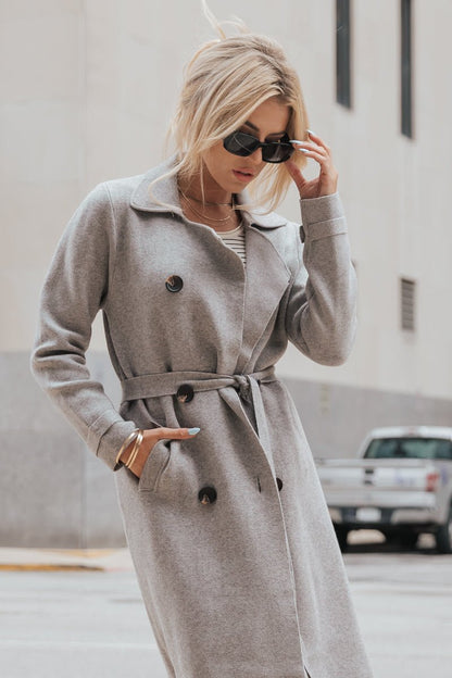 Muse By Magnolia Grey Double Breasted Trench Coat - Magnolia Boutique