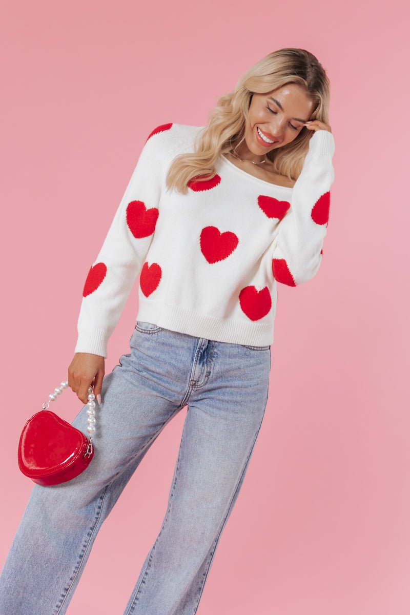 My Sweet Heart Boat Neck Sweater - Ivory - Magnolia Boutique