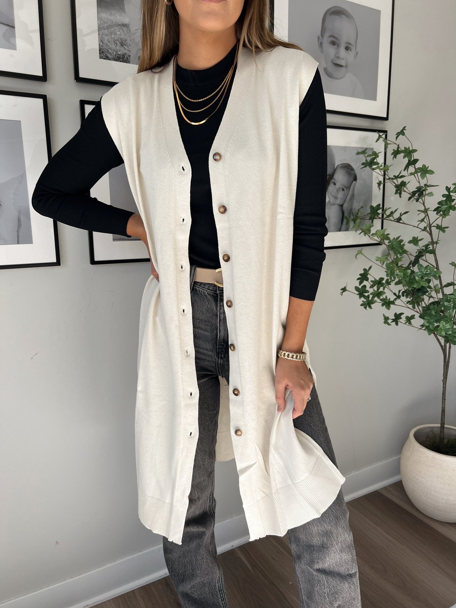 Natural Button Front Sweater Dress Cardigan - Magnolia Boutique