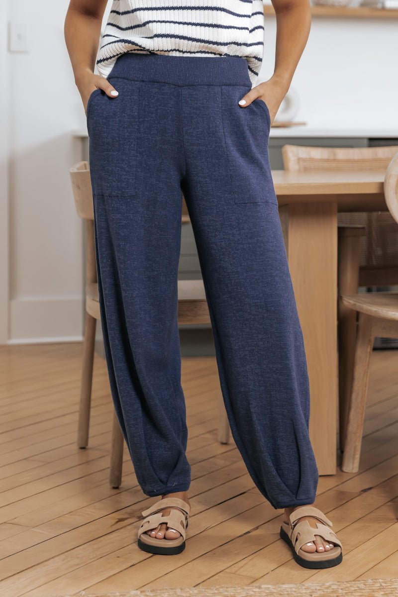 Navy Cotton High Waisted Sweatpants - Magnolia Boutique