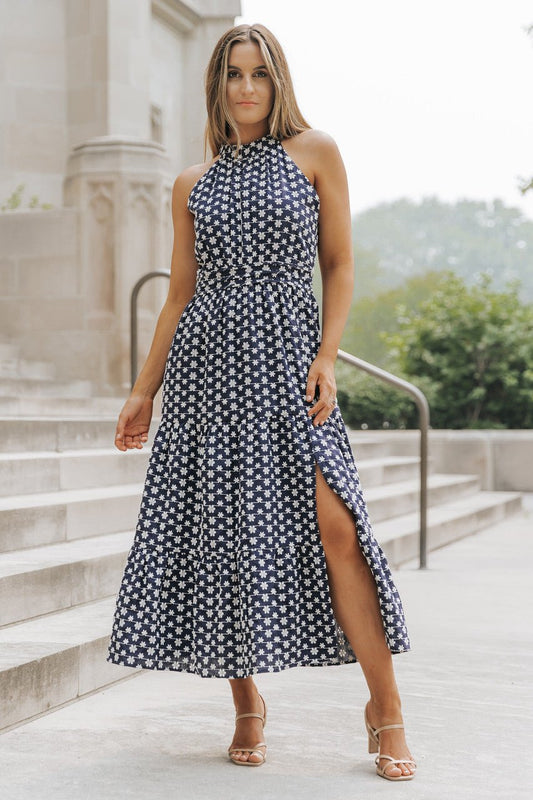 Navy Floral Patterned Tiered Maxi Dress - FINAL SALE - Magnolia Boutique