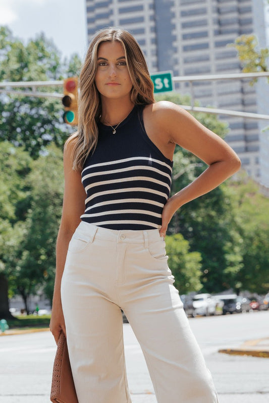 Navy Striped Ribbed Tank Top - Magnolia Boutique