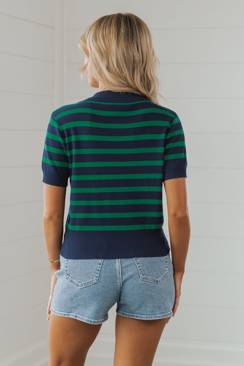 Navy Striped Short Sleeve Sweater | Pre Order - Magnolia Boutique