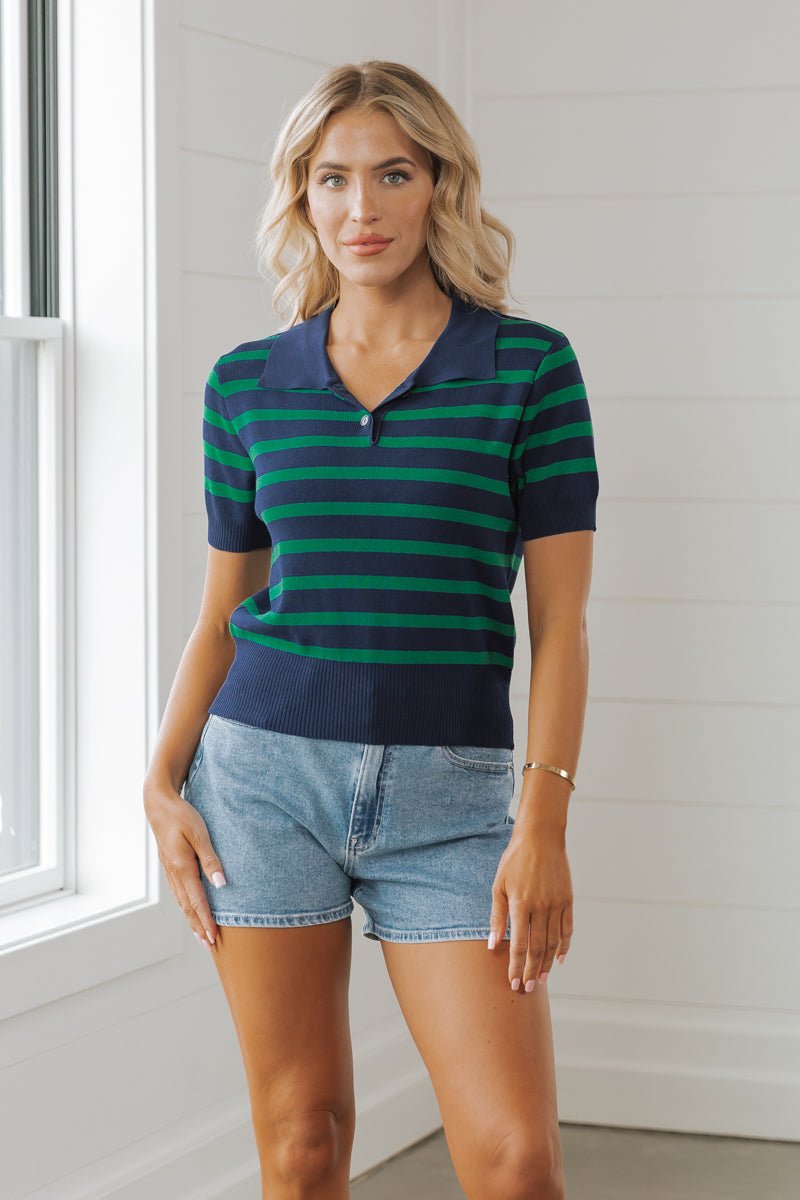 Navy Striped Short Sleeve Sweater | Pre Order - Magnolia Boutique
