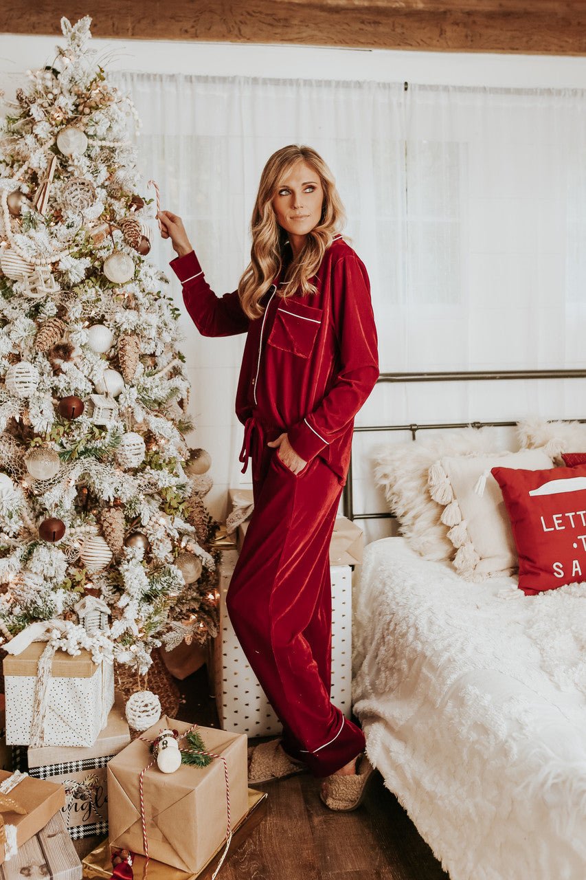 North Pole Burgundy Velvet Pajama Set - FINAL SALE - Magnolia Boutique