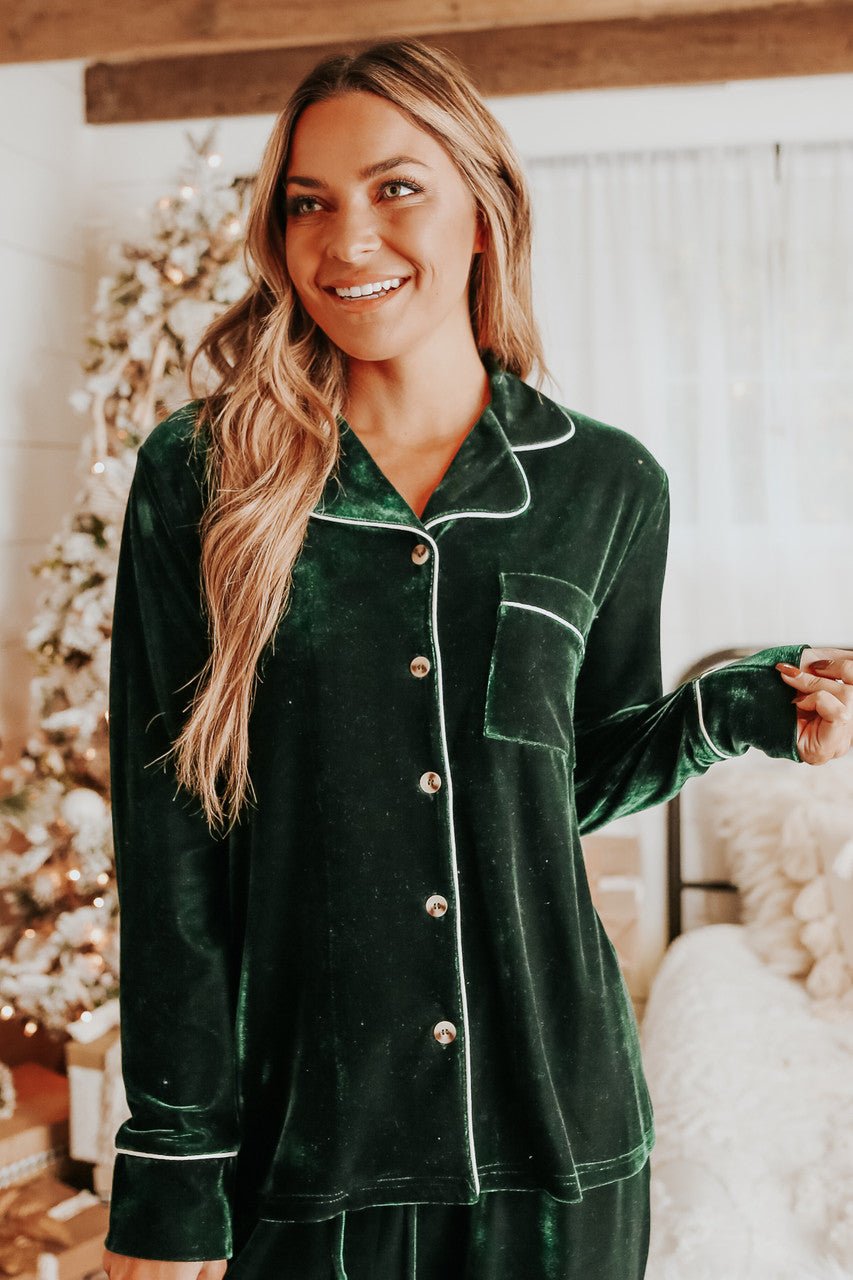 North Pole Green Velvet Pajama Set - FINAL SALE - Magnolia Boutique