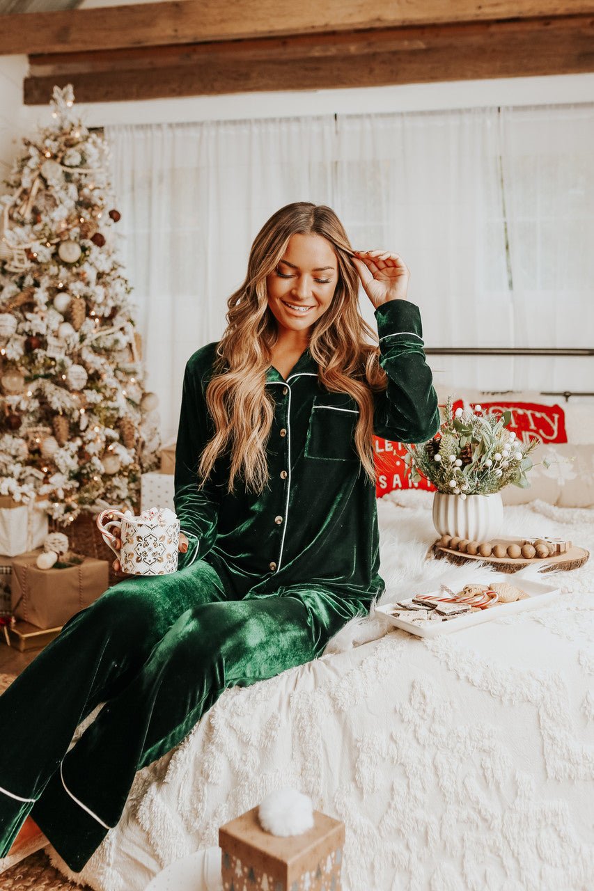 North Pole Green Velvet Pajama Set - FINAL SALE - Magnolia Boutique