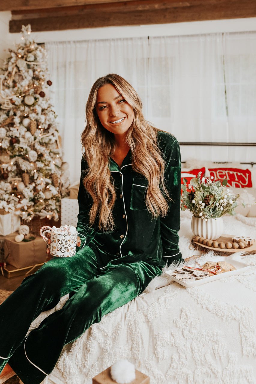 North Pole Green Velvet Pajama Set - FINAL SALE - Magnolia Boutique