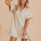 Oatmeal Short Sleeve Button Down Shirt Dress - FINAL SALE - Magnolia Boutique