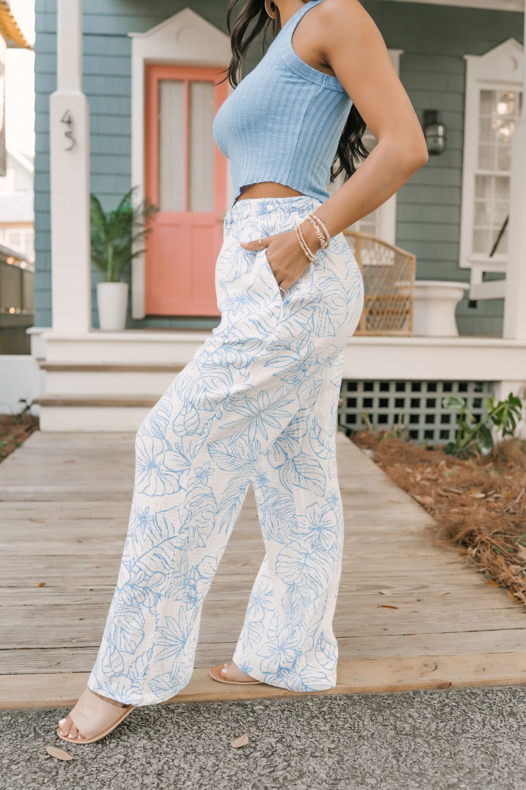 Ocean Blue Print Wide Leg Pants - Magnolia Boutique
