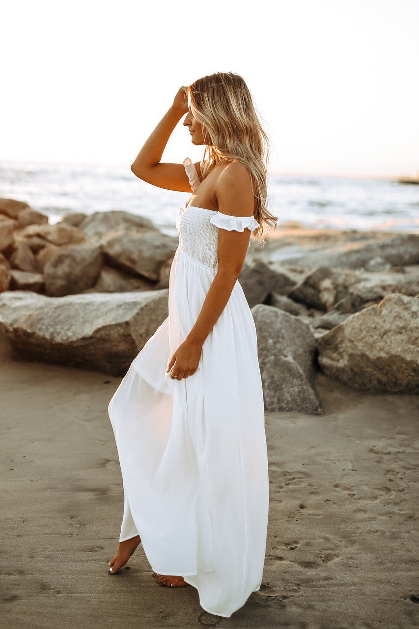 Smocked off the shoulder cheap maxi dress