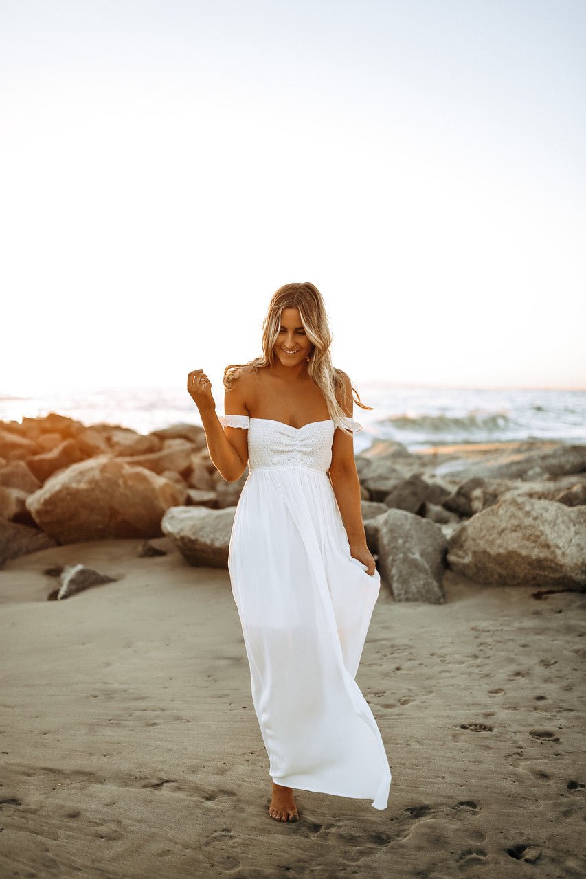 White Lace High Waist Maxi Dress – Boho Beach Hut