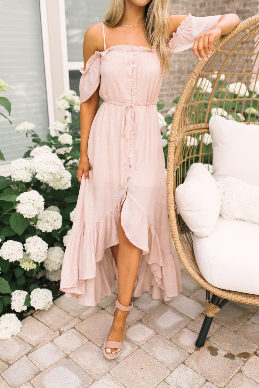 Off the shoulder clearance high low maxi dress