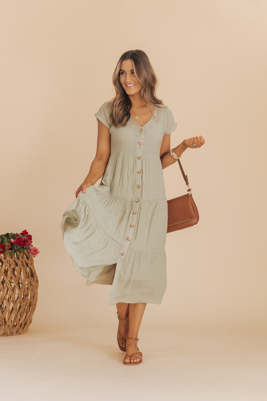 Olive Button Down Midi Dress - Magnolia Boutique