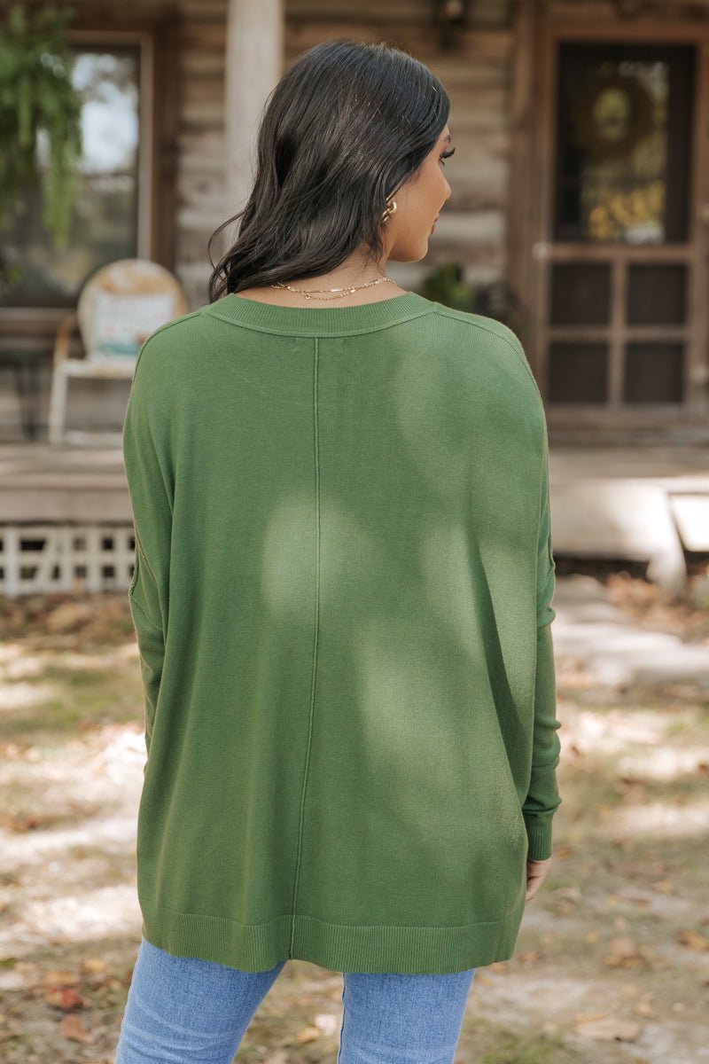 Olive Cashmere Blend Dolman Sleeve Sweater