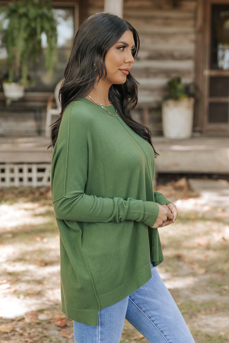 Olive Cashmere Blend Dolman Sleeve Sweater - Magnolia Boutique