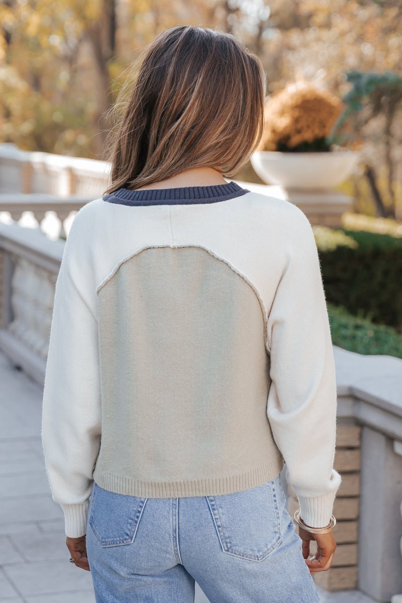 Olive Color Block Seam Detail Sweater - Magnolia Boutique
