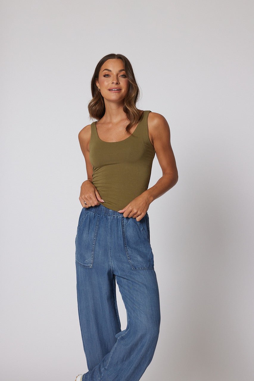 Olive Double Lined Scoop Neck Jersey Tank - Magnolia Boutique