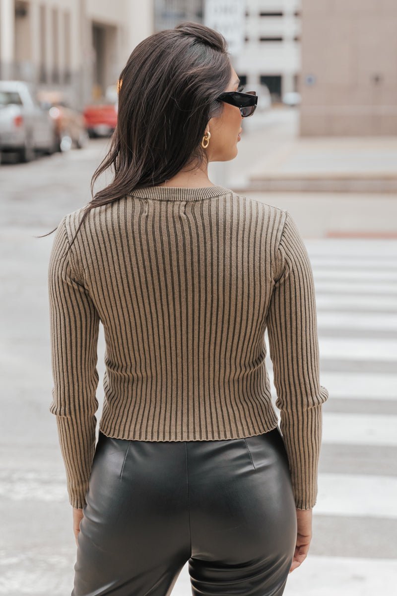 Olive Long Sleeve Ribbed Top - Magnolia Boutique