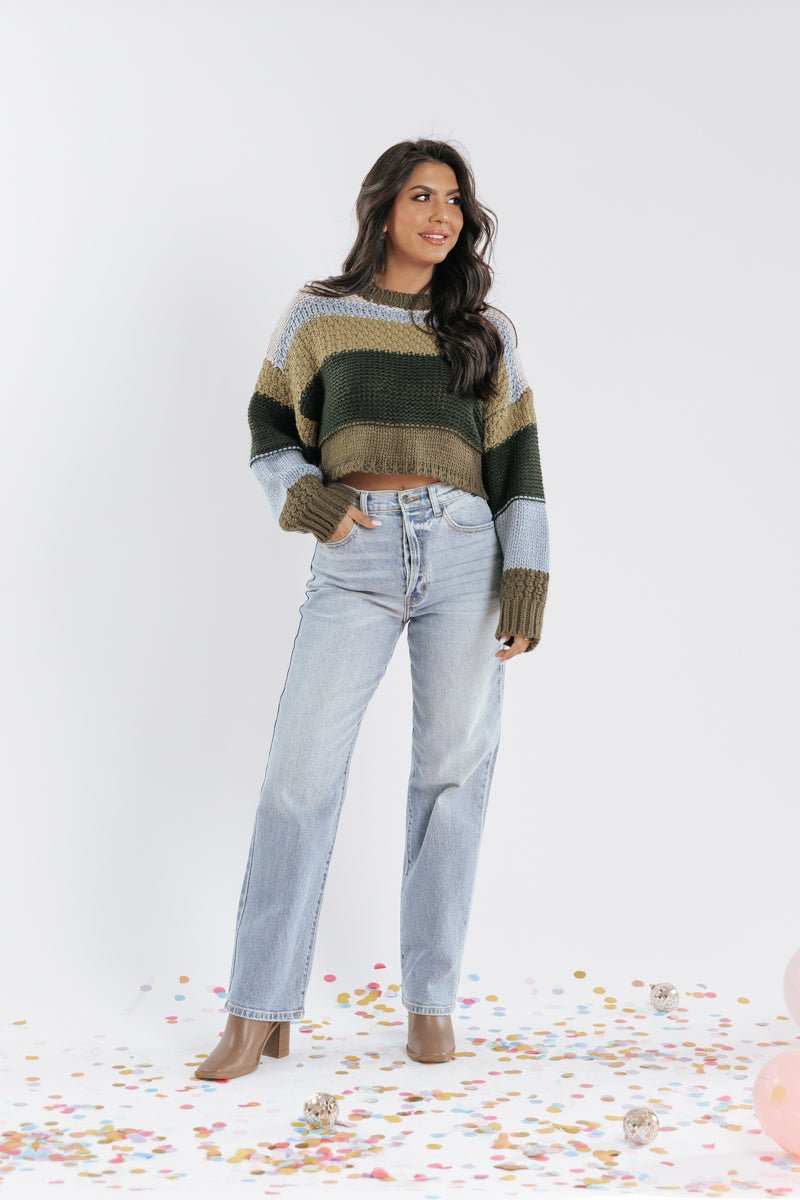 Olive Multi Color Cropped Sweater - Magnolia Boutique