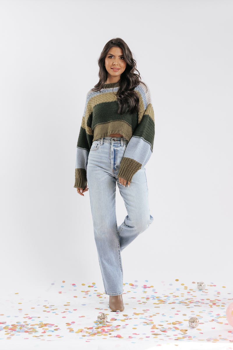 Olive Multi Color Cropped Sweater - Magnolia Boutique