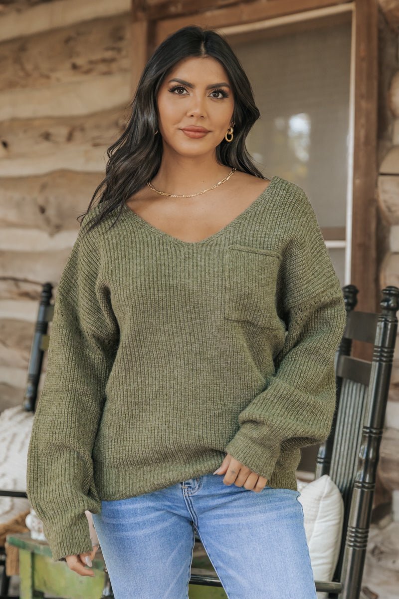 Olive v cheap neck sweater