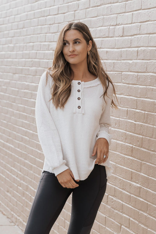 On The Go Cream Waffle Knit Top - Doorbuster - Magnolia Boutique