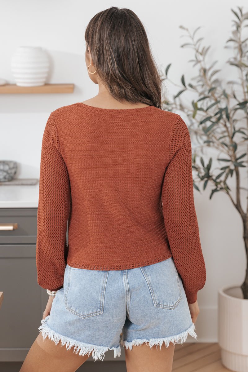 Orange Long Sleeve Ribbed Sweater - Magnolia Boutique