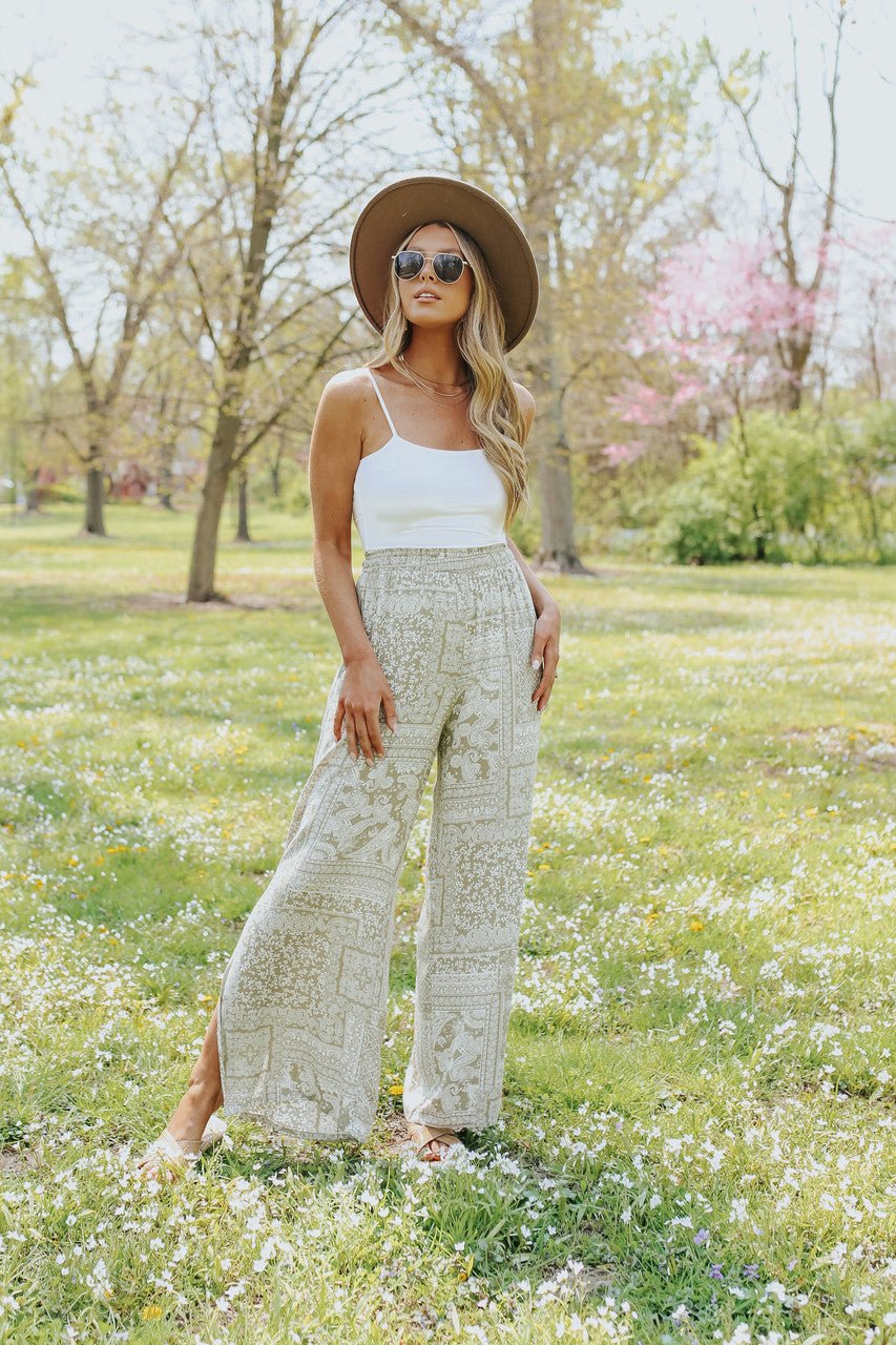 Paisley Green Pull-On Palazzo Pants - FINAL SALE - Magnolia Boutique