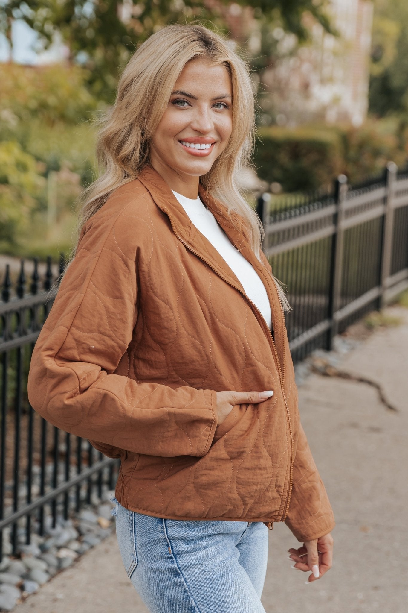 Pale Copper Quilted Bomber Jacket - Magnolia Boutique